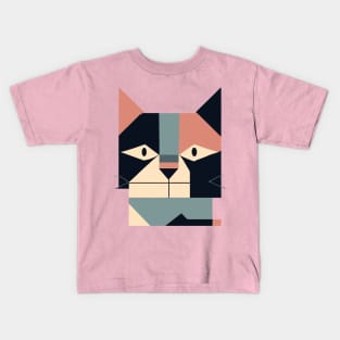 Geometric funny Cat Face Abstract Shapes Kids T-Shirt